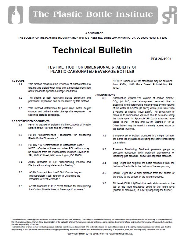 Test Method for Dimensional Stability of Plastic Bottles