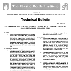 Recommended Practice for Documentation of Recycled HDPE