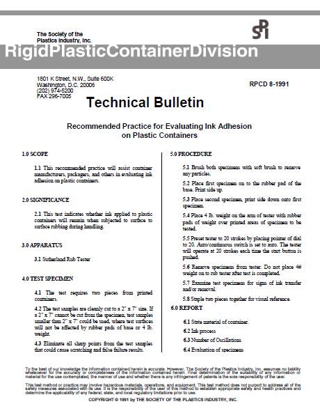 Recommended Practice for Evaluating Ink Adhesion on Plastic