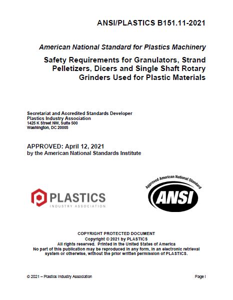 Safety Reqs for Granulators, Strand Pelletizers and Dicers