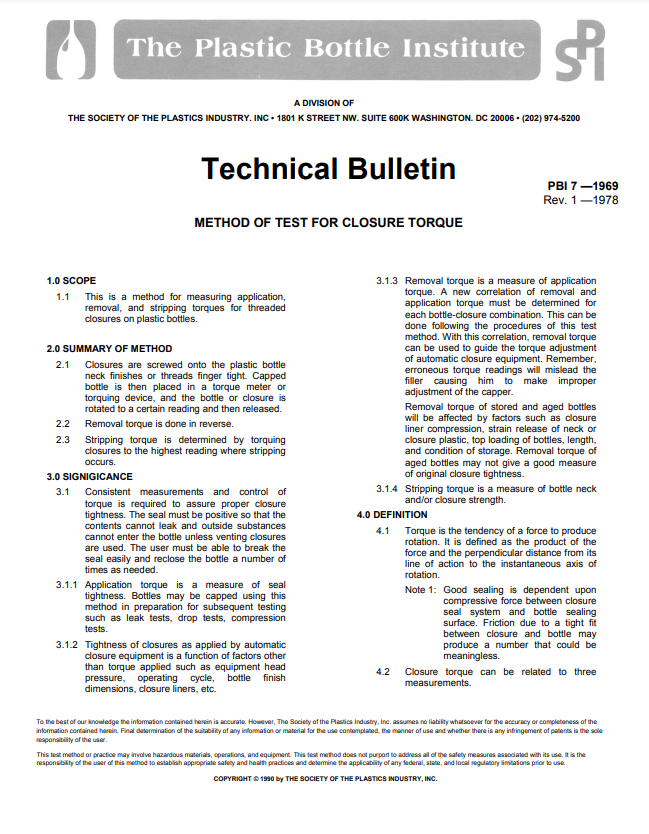 Method of Test for Closure Torque
